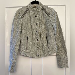 Free People Follow The Flock Sage Green Velvet Jacquard Boho Moto Jacket Size 0